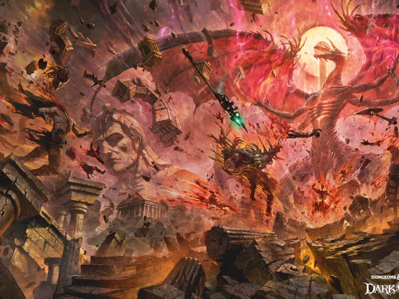 D&D Dark Sun evreninde harabeler arasında geçen fantastik savaş sahnesi